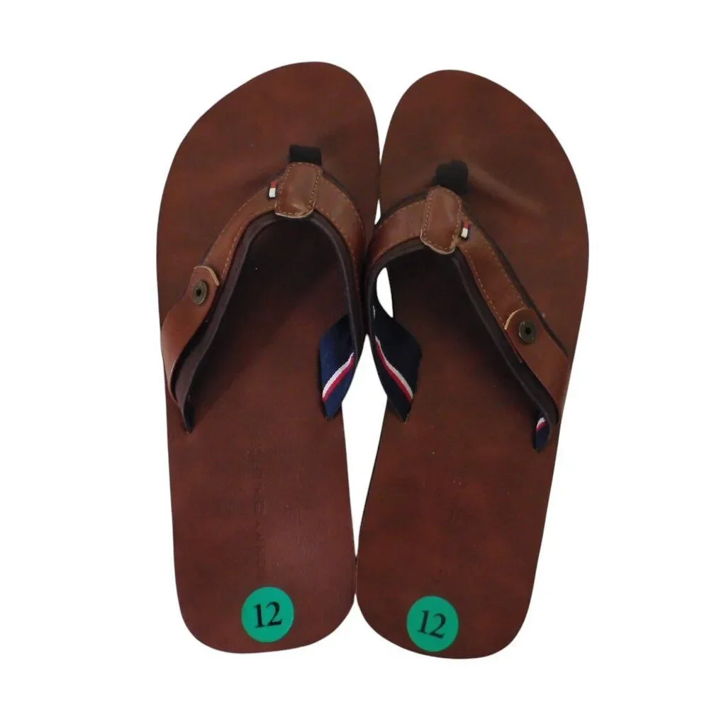 NEW Tommy‎ Hilfiger Men’s Flip-flop Sandals, sz 12M Brown  Brand new